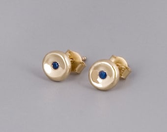 14K Gold Sapphire Stud Earrings, 14K Gold Earrings, Sapphire Earrings, Blue Earrings, Delicate Everyday Studs, 14K Rose Gold, 14K White Gold