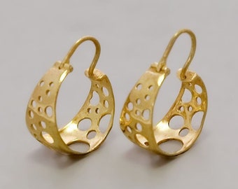 Wide Hoop Earrings, Gold Hoop Earrings, Circles Earrings, Bubbles Hoops Earrings, Sterling Silver, Rose Gold, Delicate Minimalist Earrings