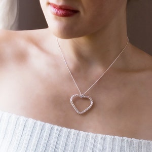 Large Heart Necklace, Sterling Silver Necklace, Delicate Necklace, Silver Heart Necklace, Filigree Heart Pendant, Gift For Her, Gift For Mom