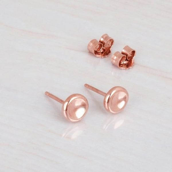 Pebbles Earring, Rose Gold Stud Earrings, Dainty Post Earrings, Coin Studs, Minimalist Earrings, Sterling Silver, Gold, 14K Rose Gold Studs