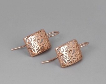 Rose Gold Earrings, Spanish Earrings, Women Earrings, Filigree Earrings, Dangling Earings, Delicate Lace Earrings, Gold, Sterling Silver