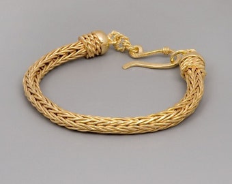 Gold Viking Knit Bracelet, Viking Mens Bracelet, Thick Womens Bracelet, Sterling Silver, Rose Gold, Celtic Elvish Jewelry, Masculine Jewelry