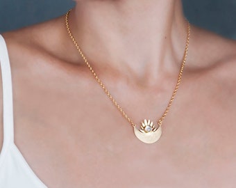 Sun Moon Necklace, Moonstone Necklace, Gold Sun Necklace, Moonstone Pendant, Moon Necklace, Boho Chunky Necklace, Unique Jewelry, Silver Sun