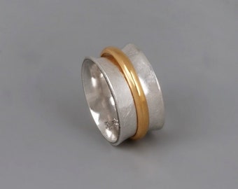 Mixed Metal Spinner Ring, Sterling Silver and Gold, Worry Fidget Ring