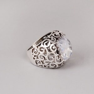 Large Gemstone Ring, Sterling Silver Ring, Filigree Ring,Garnet, Zircon CZ, Onyx, Chunky Boho Ring, High Ring, Wide Ring, Size 5 6 7 8 9 10