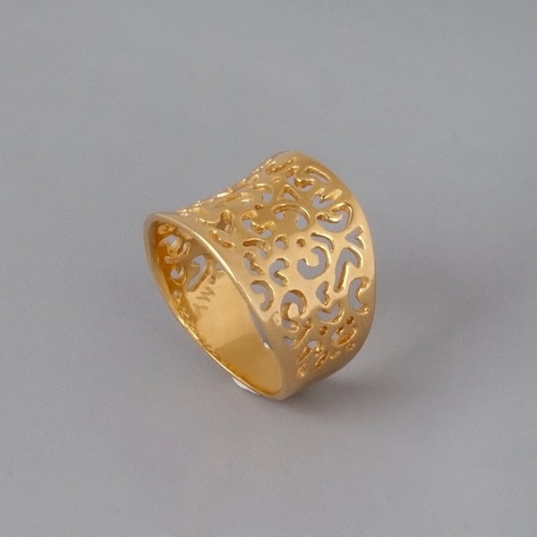 Gold Filigree Ring, Wide Ring, Womens Ring, Large Ring, Chunky Ring, Lace Ring, Sterling Silver, Rose Gold, Ancient Style Ring, 14K Gold