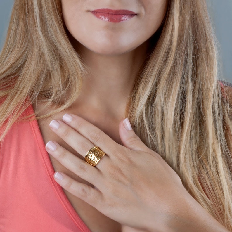 Gold Filigree Ring, Wide Ring, Womens Ring, Large Ring, Chunky Ring, Lace Ring, Sterling Silver, Rose Gold, Ancient Style Ring, 14K Gold image 3