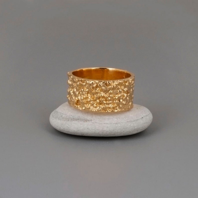 Chunky Gold Ring, Women Wide Ring, Unique Ring, 14K Gold Band Ring, Boho Ring, Sterling Silver, Rose Gold Ring, Textured Ring, Everyday Ring image 3