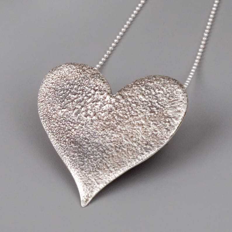 Large Heart Pendant Necklace Sterling Silver Heart Necklace Etsy UK