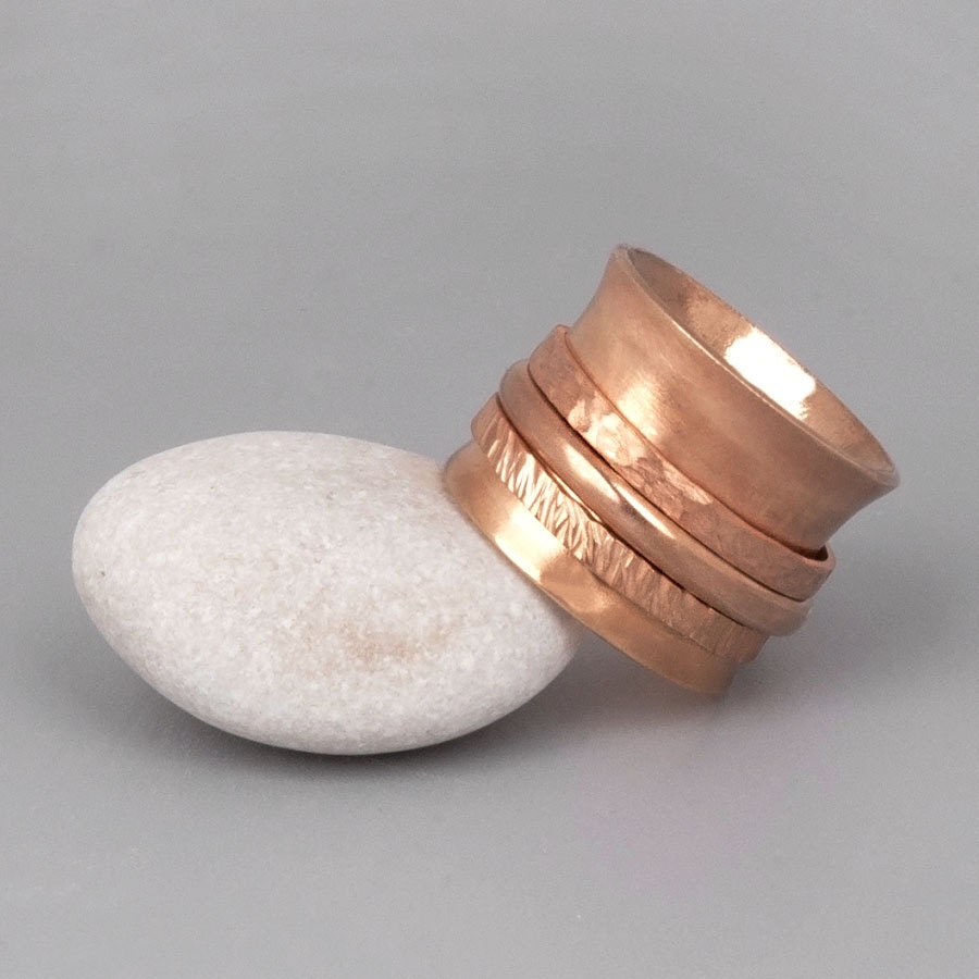 Rose Gold Coated Sterling Silver Spinner Ring, Wide Band Fidget Ring - Etsy