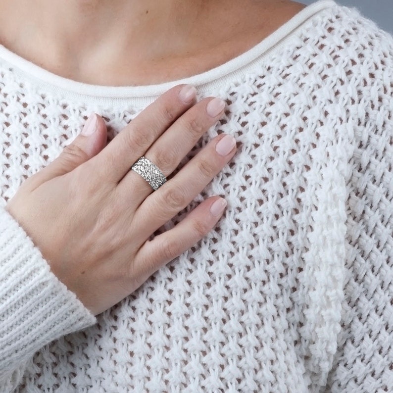 Rose Gold Band Ring, Chunky Ring, Womens Ring, Wide Wedding Band, Unique Ring, Sterling Silver, Gold, 14K Rose Gold Ring, Hammered Ring image 5