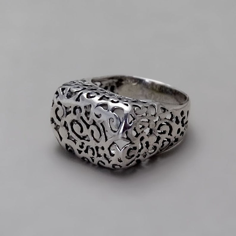 Oxidize Silver Ring, Filigree Ring, Rectangle Ring, Sterling Silver Ring, Chunky Boho Ring, Lace Ring, Gold, Rose Gold, Size 5 6 7 8 9 10 image 3