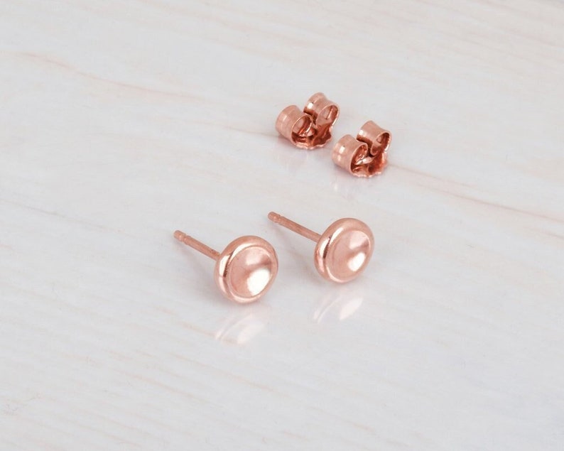 Pebbles Earring, Rose Gold Stud Earrings, Dainty Post Earrings, Coin Studs, Minimalist Earrings, Sterling Silver, Gold, 14K Rose Gold Studs image 1