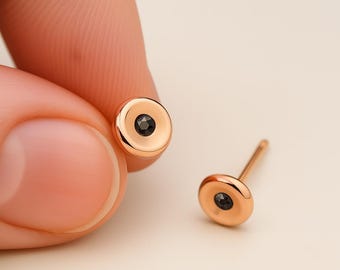 14K Gold Sapphire Pebble Stud Earrings, Delicate Everyday Style