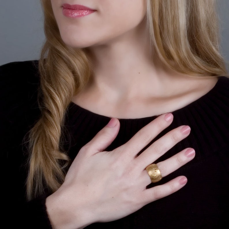 Boho Ring, Rose Gold Ring, Wide Band Ring, Chunky Ring, Womens Ring, Cigar Ring, Tube Ring, Sterling Silver Gold, Bohemian Ring, Dotted Ring image 6