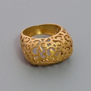 Gold Filigree Ring, Bohemian Ring, Moroccan Ring, Tibetan Ring, Large Lace Ring, Chunky Ring, Rose Gold, Sterling Silver, Wide High Ring