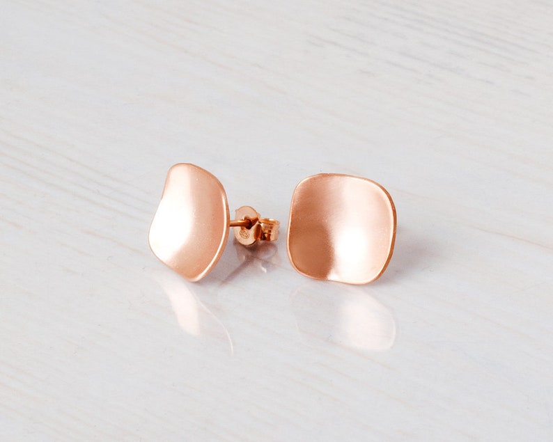 Large Stud Earrings, Square Earrings, Rose Gold Stud Earring, Geometric Earrings, Delicate Studs, Sterling Silver, Gold, 14K Rose Gold Stud image 2