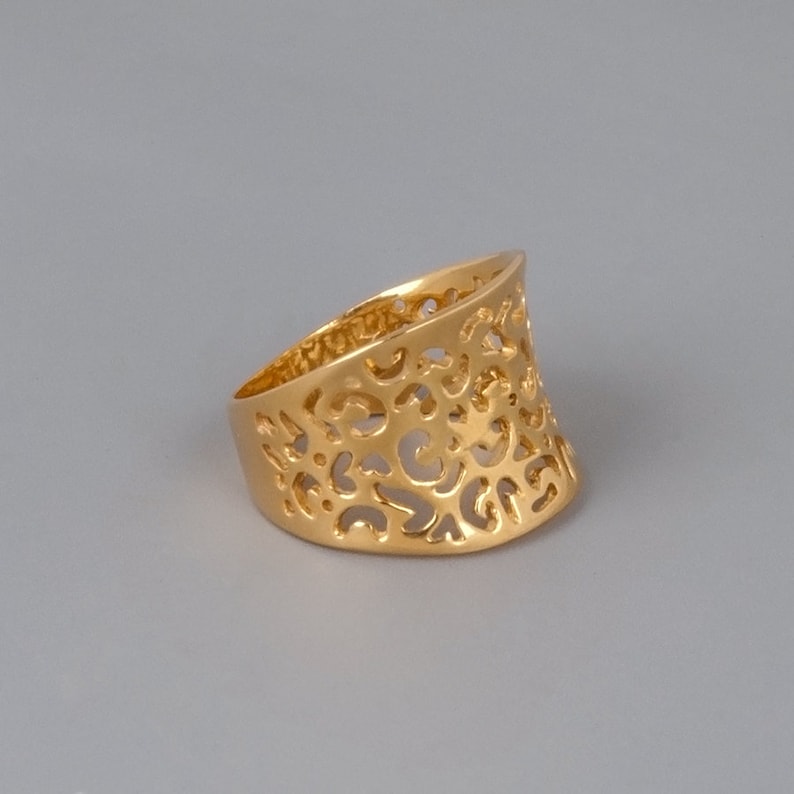 Gold Filigree Ring, Wide Ring, Womens Ring, Large Ring, Chunky Ring, Lace Ring, Sterling Silver, Rose Gold, Ancient Style Ring, 14K Gold image 2