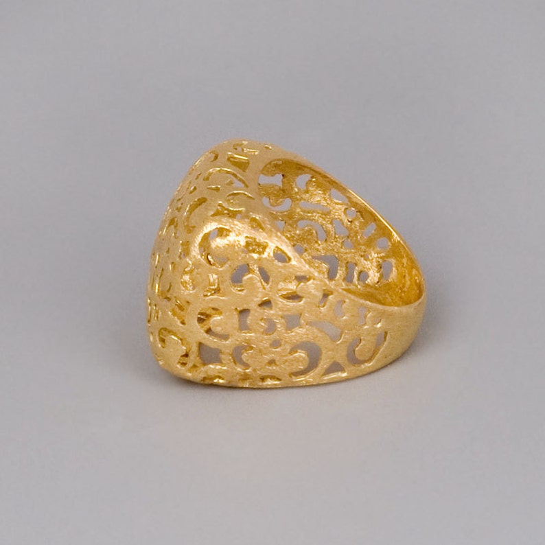Gold Lace Ring, Chunky Gold Ring, Celtic Ring, Filigree Ring, Statement Ring, Victorian Ring, Ortiental Jewely, High Ring, Large Ring Gold image 4