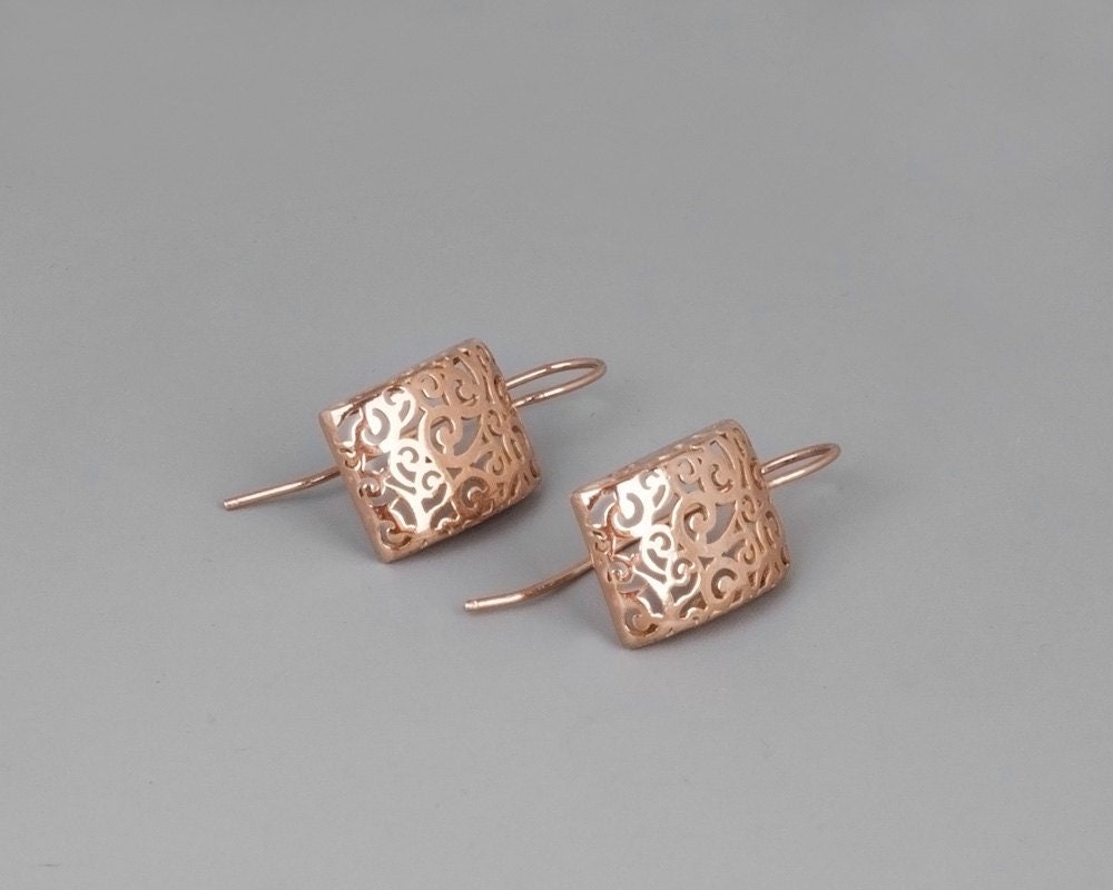 Rose Gold Earrings Spanish Earrings Women Earrings Filigree Etsy