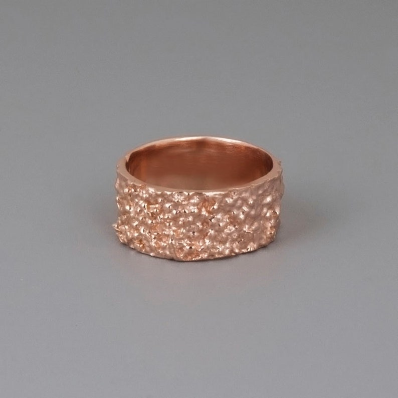 Rose Gold Band Ring, Chunky Ring, Womens Ring, Wide Wedding Band, Unique Ring, Sterling Silver, Gold, 14K Rose Gold Ring, Hammered Ring image 2