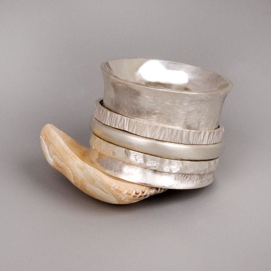 Sterling Silver Wide Spinner Ring, Hammered Fidget Ring - Etsy
