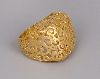 Gold Lace Ring, Chunky Gold Ring, Celtic Ring, Filigree Ring, Statement Ring, Victorian Ring, Ortiental Jewely, High Ring, Large Ring Gold