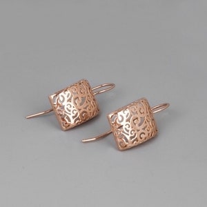 Gold Filigree Earrings, Large Earrings, Simple Victorian Earrings, Filigree Lace Earrings, Rose Gold, Sterling Silver, Delicate Boho Earring image 6