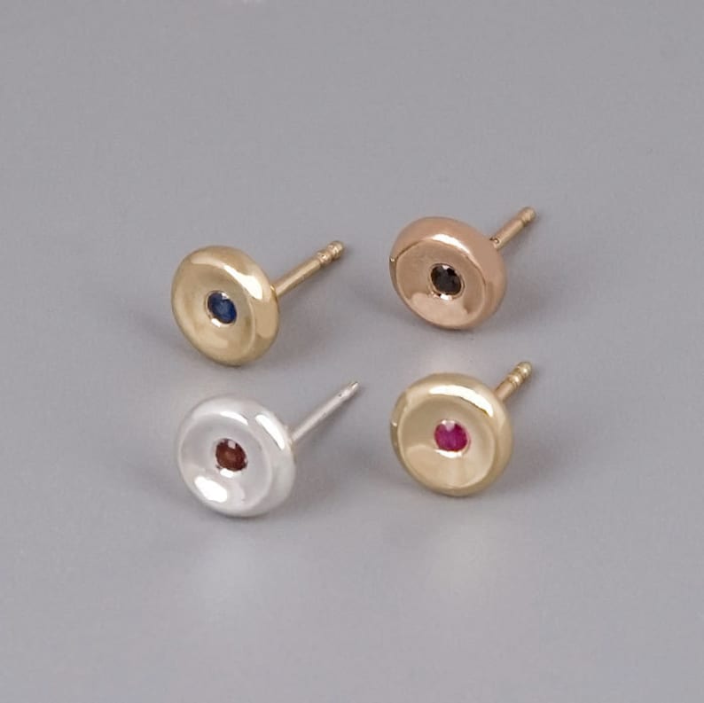 Granet Sapphire Minimal Dainty Studs Gemstone Earrings 14K White Gold 14K Gold Stud Earrings Black Zircon Ruby Studs 14K Rose Gold