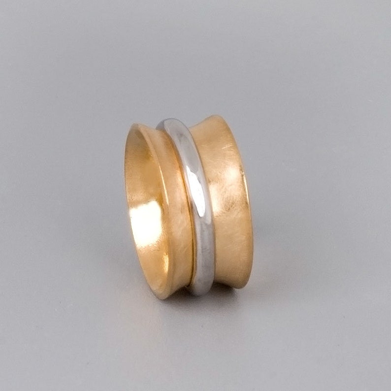 Gold Silver Spinner Ring, Chunky Ring, Wide Spinner Ring, Spinning Ring, Unique Ring, Sterling Silver, 14K Gold Ring, Delicate Wide Ring image 3