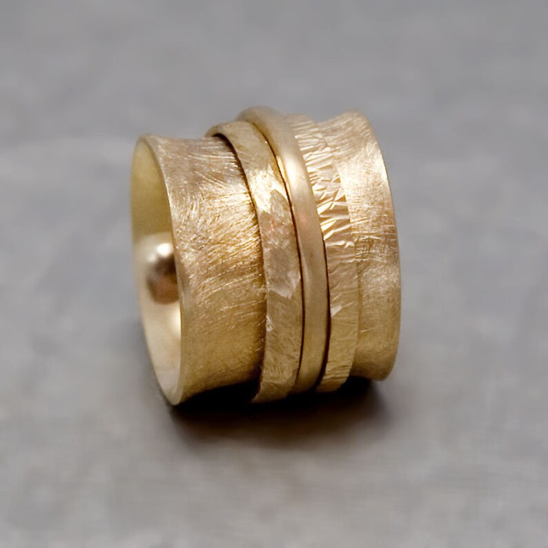 Sterling Silver Wide Spinner Ring, Hammered Fidget Ring - Etsy