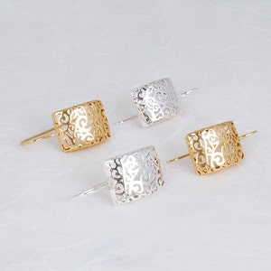 Gold Filigree Earrings, Large Earrings, Simple Victorian Earrings, Filigree Lace Earrings, Rose Gold, Sterling Silver, Delicate Boho Earring image 3
