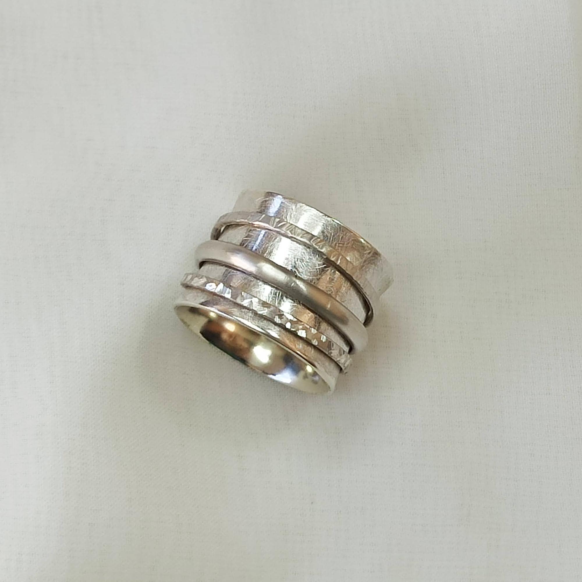 Sterling Silver Wide Spinner Ring, Hammered Fidget Ring - Etsy