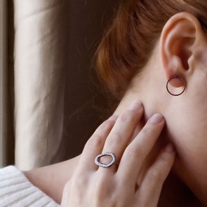 Open Circle Earrings, Black Silver Earrings, Oxidized Silver Earrings, Circle Stud Earrings, Hoops Stud Earrings, Gold, Rose Gold, Boho Stud image 4