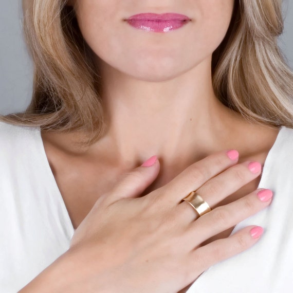 Wide Gold Band Ring Wide Wedding Ring Large Sterling Silver Ring
