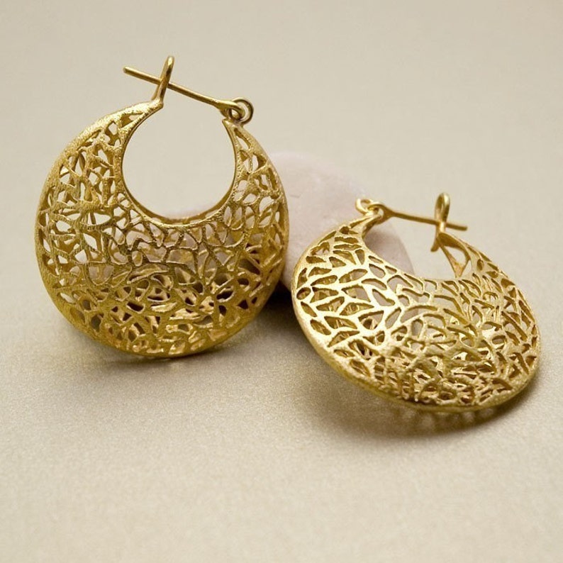 Gold Filigree Hoop Earrings Large Lace Earrings Tribal - Etsy