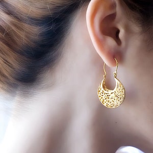 Sterling Silver Filigree Earrings, Moroccan Earrings, Boho Earrings, Geometric Earring, Silver Lace Earring, Gold, Rose Gold, 14K White Gold image 10