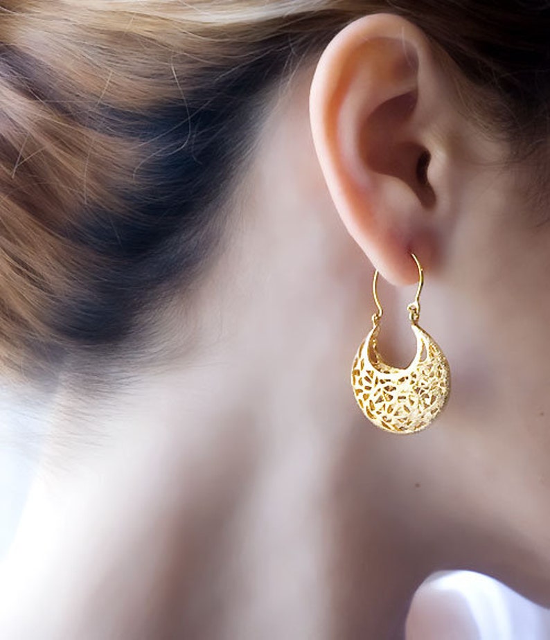 Sterling Silver Filigree Earrings, Moroccan Earrings, Boho Earrings, Geometric Earring, Silver Lace Earring, Gold, Rose Gold, 14K White Gold image 10