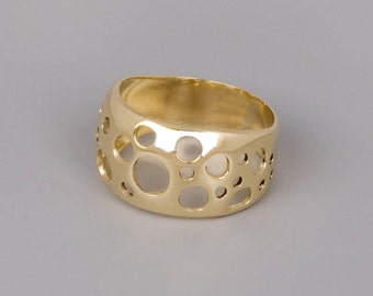 14k Gold Bubbles Ring: Modern Geometric Band