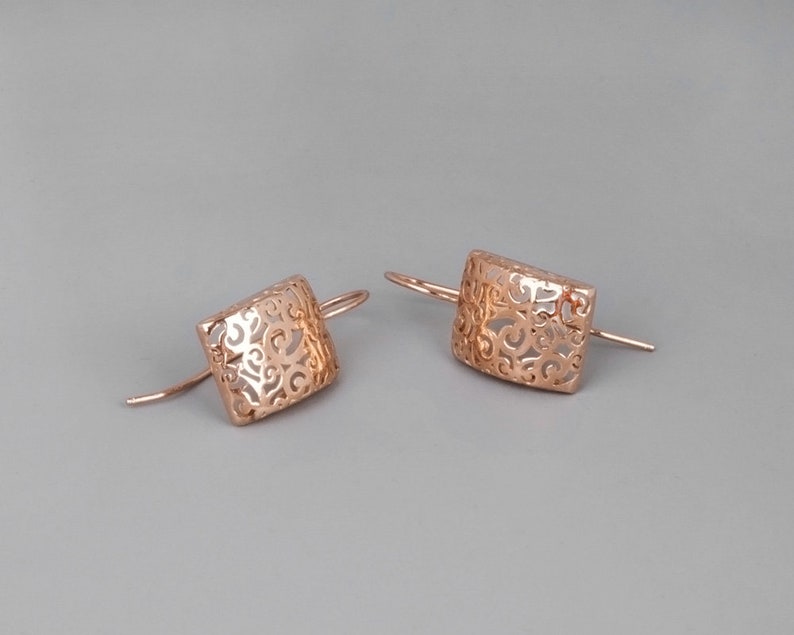 Rose Gold Earrings, Spanish Earrings, Women Earrings, Filigree Earrings, Dangling Earings, Delicate Lace Earrings, Gold, Sterling Silver image 4