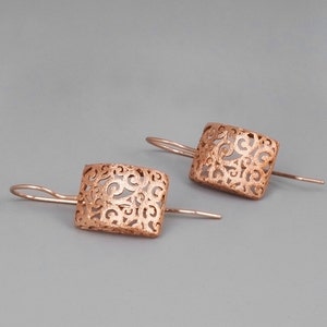 Rose Gold Earrings, Spanish Earrings, Women Earrings, Filigree Earrings, Dangling Earings, Delicate Lace Earrings, Gold, Sterling Silver image 9