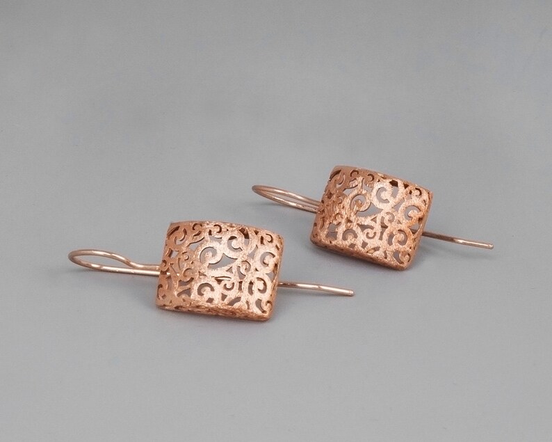 Rose Gold Earrings, Spanish Earrings, Women Earrings, Filigree Earrings, Dangling Earings, Delicate Lace Earrings, Gold, Sterling Silver image 9