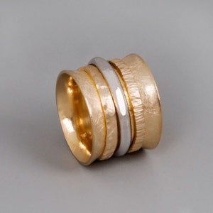 Gold Spinner Ring, Statement ring, Wide Gold Ring, Gold Silver Ring, Fidget Ring , meditation ring, Anti Stress Spinning Ring, Anxiety ring
