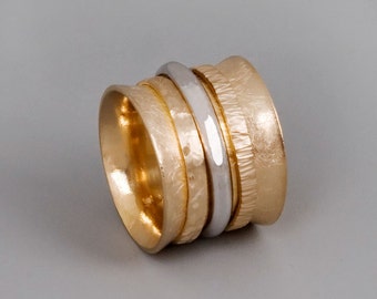 Mixed Metal Gold Spinner Ring, Meditation Fidget Ring
