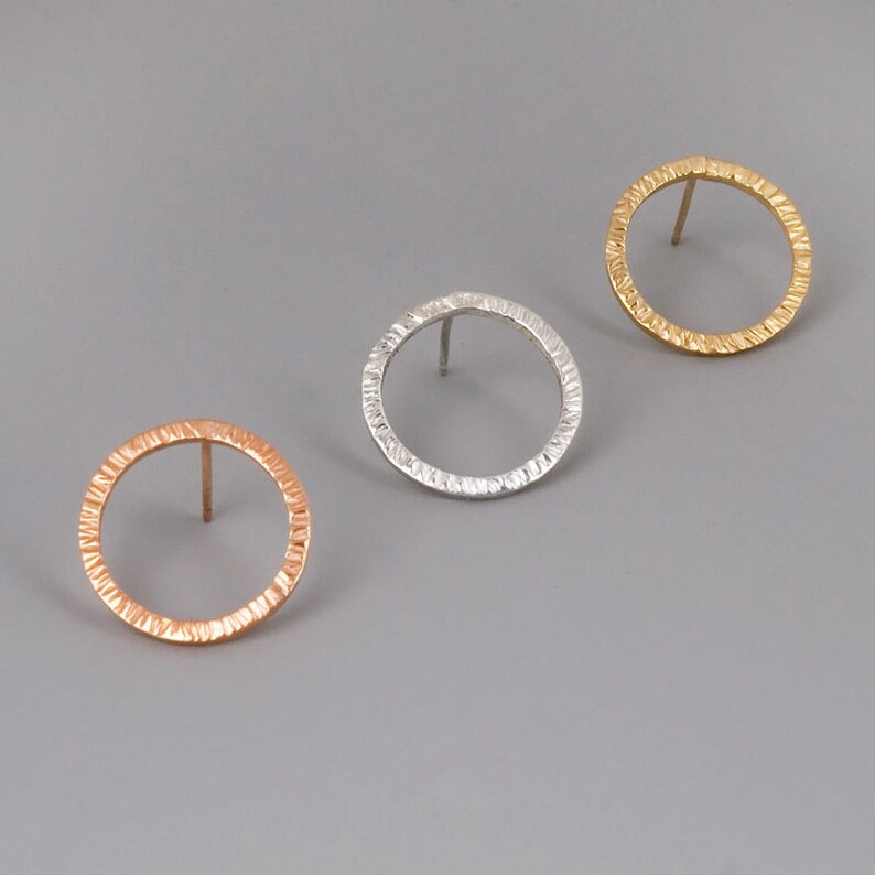 Open Circle Earrings, Black Silver Earrings, Oxidized Silver Earrings, Circle Stud Earrings, Hoops Stud Earrings, Gold, Rose Gold, Boho Stud image 5