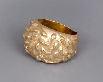 Large 14k Gold Plated Brass Ring: Chunky Boho Statement Ring