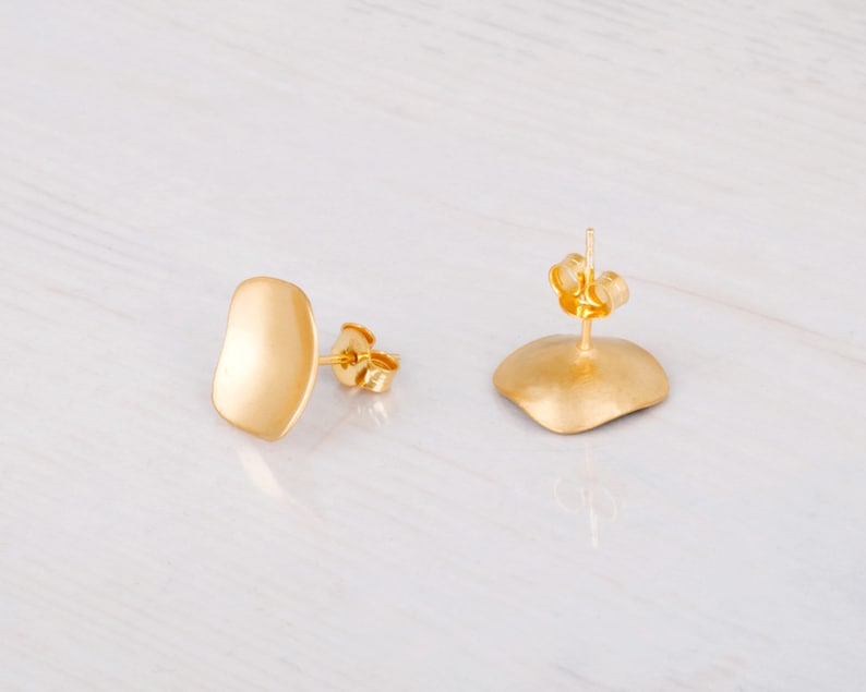Large Stud Earrings, Square Earrings, Rose Gold Stud Earring, Geometric Earrings, Delicate Studs, Sterling Silver, Gold, 14K Rose Gold Stud image 6