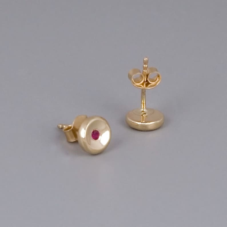 Granet Sapphire Minimal Dainty Studs Gemstone Earrings 14K White Gold 14K Gold Stud Earrings Black Zircon Ruby Studs 14K Rose Gold