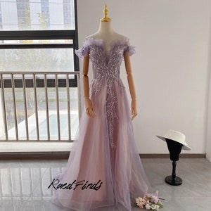 Elegant Off Shoulder Purple Pink Prom Dress,Starry Sequined Deep V Neck Prom Gown,Lace-up Evening Dress,Party Ball Gown,Princess Dress