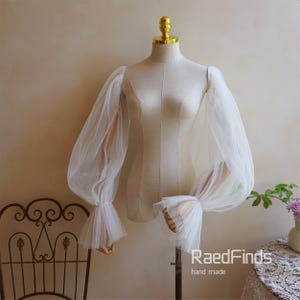 Pleated  Wedding Sleeves, Separate Long Puff Sleeves,  Wedding Accessory, Detachable Sleeves, Sheer Sleeves
